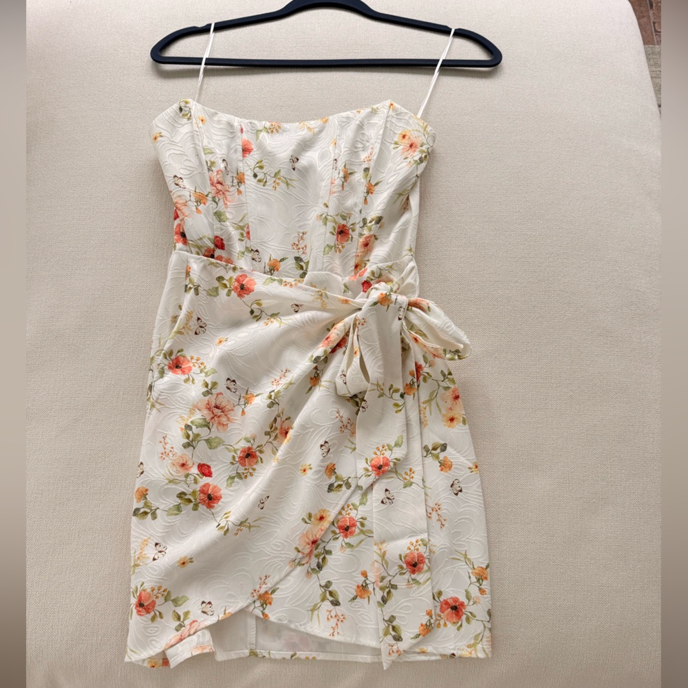 Floral corset Strapless Dress with Bow